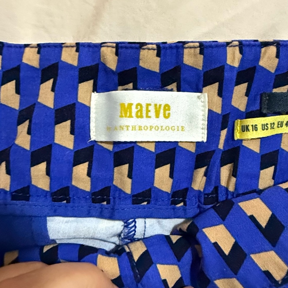 Maeve Blue and Tan Geometric Flare Pants - Picture 5 of 8